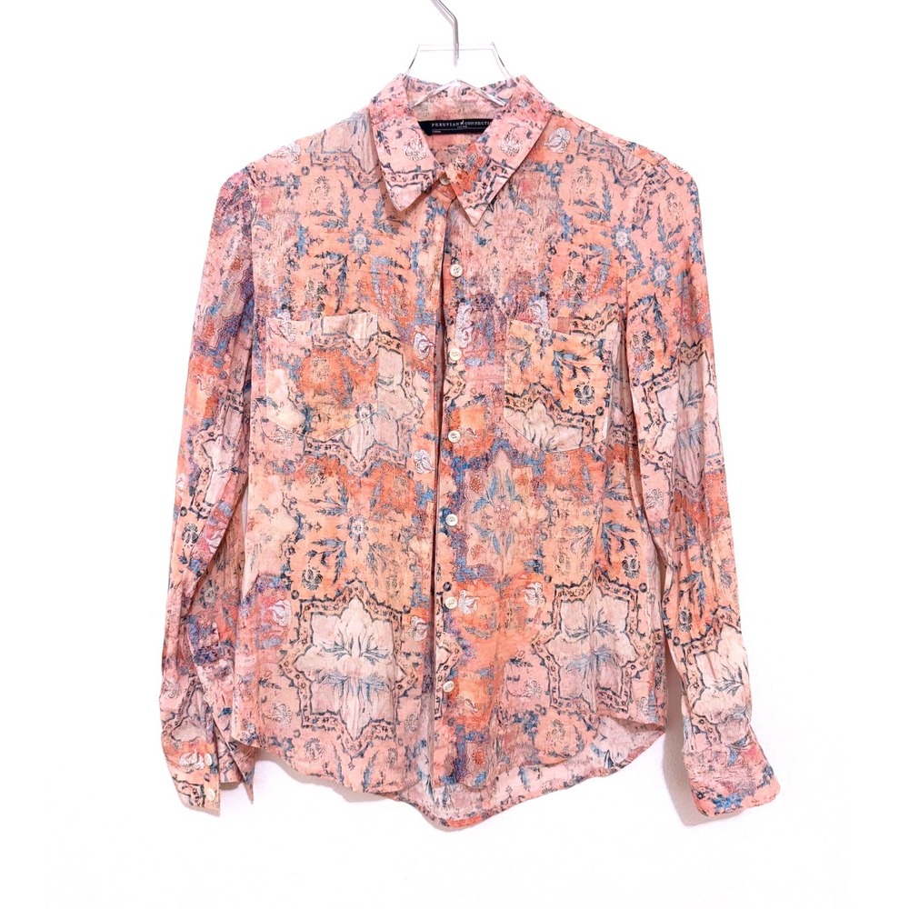 Peruvian Connection | Coral Blue Model Button Front Blouse
